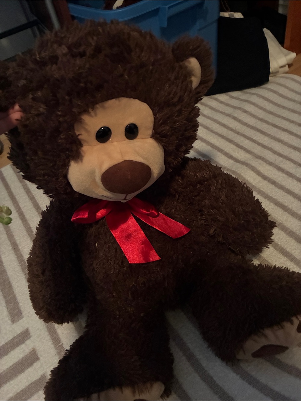 Classic Brown Plush Teddy Bear with Red Bow - Kids Toys
